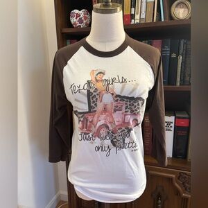 Y2K American Apparel Texas Girls Pinup Rhinestone Baseball Tee Size S Cowgirl